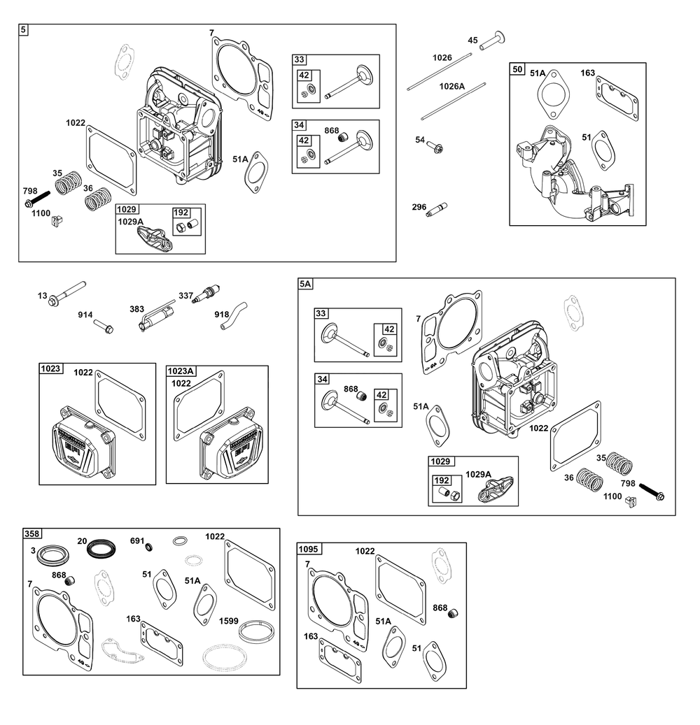 Cylinder Head Group Diagram and Parts List for 49E877-0021-G1 400000 - 699999 Briggs and Stratton Engine